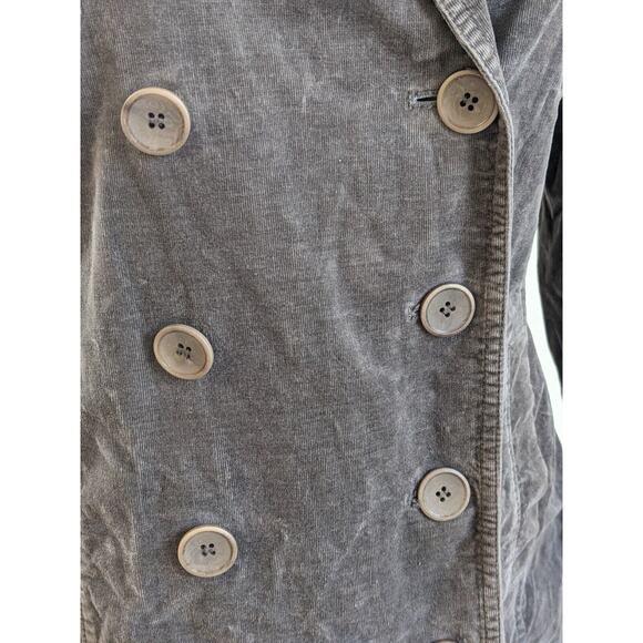 Eileen Fisher Petite Sz 0-2 Pea Coat Corduroy Jacket Grey Double Breasted Belted - Picture 4 of 13